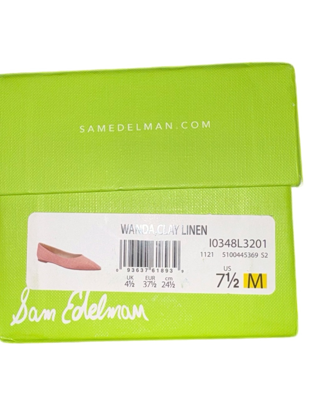 Sam Edelman Wanda Pointed Toe Flat Canyon Clay Linen Sz 7.5 New In Box - Picture 7 of 7